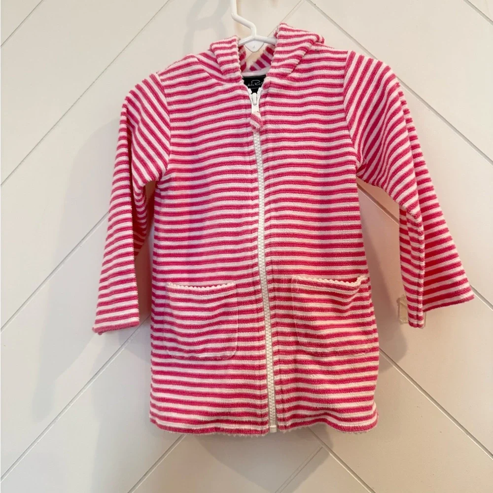 Like New Oscar de la Renta Girls Cabana Pink Stripe Cover Up Terry Cloth Size 2